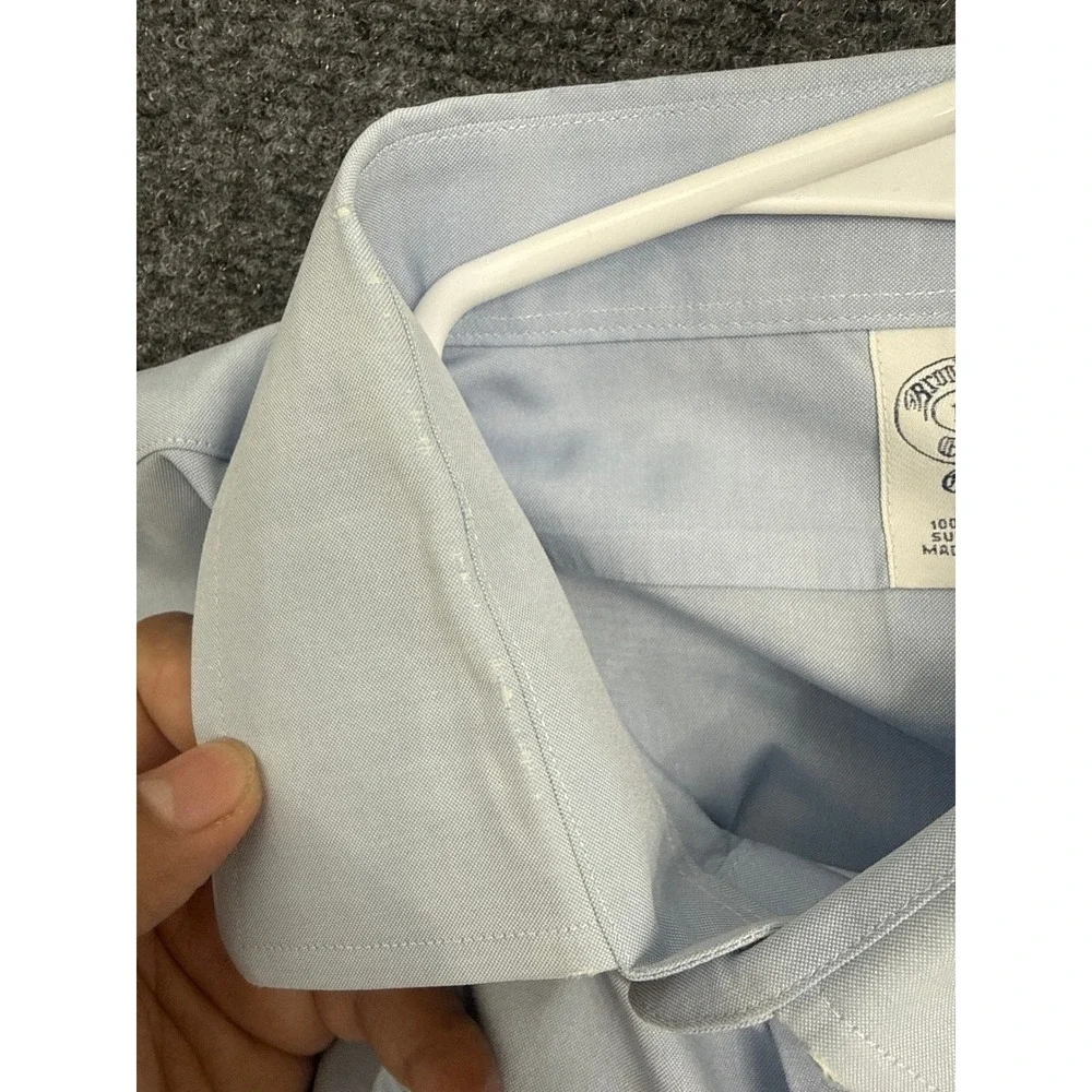 Brooks Brothers Shirt Mens 17.5-33 Blue Supima Cotton Non-Iron Classic Business